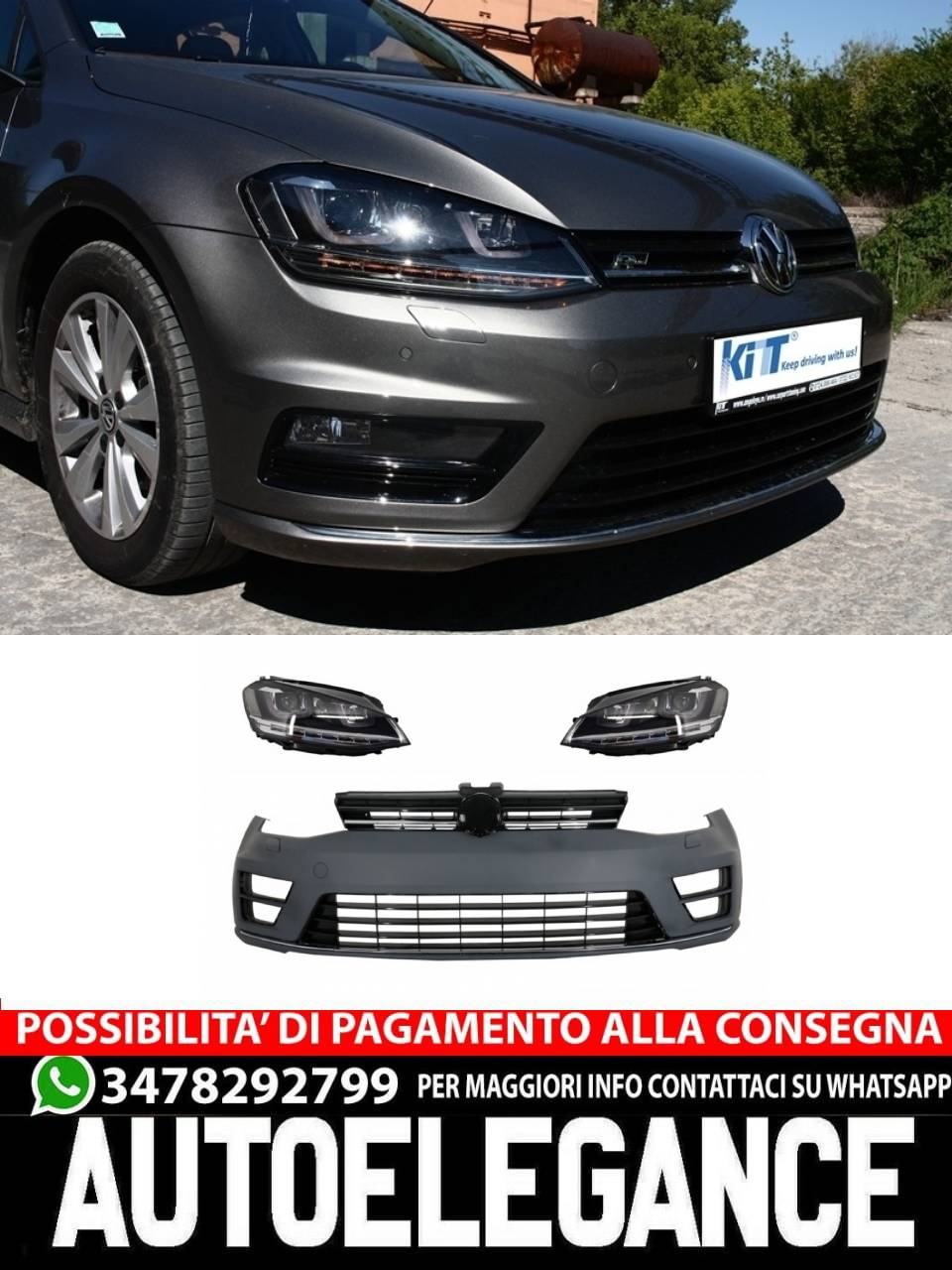 Paraurti anteriore con fari 3D Silver LED adatto per VW Golf VII 7 (2013-2017)