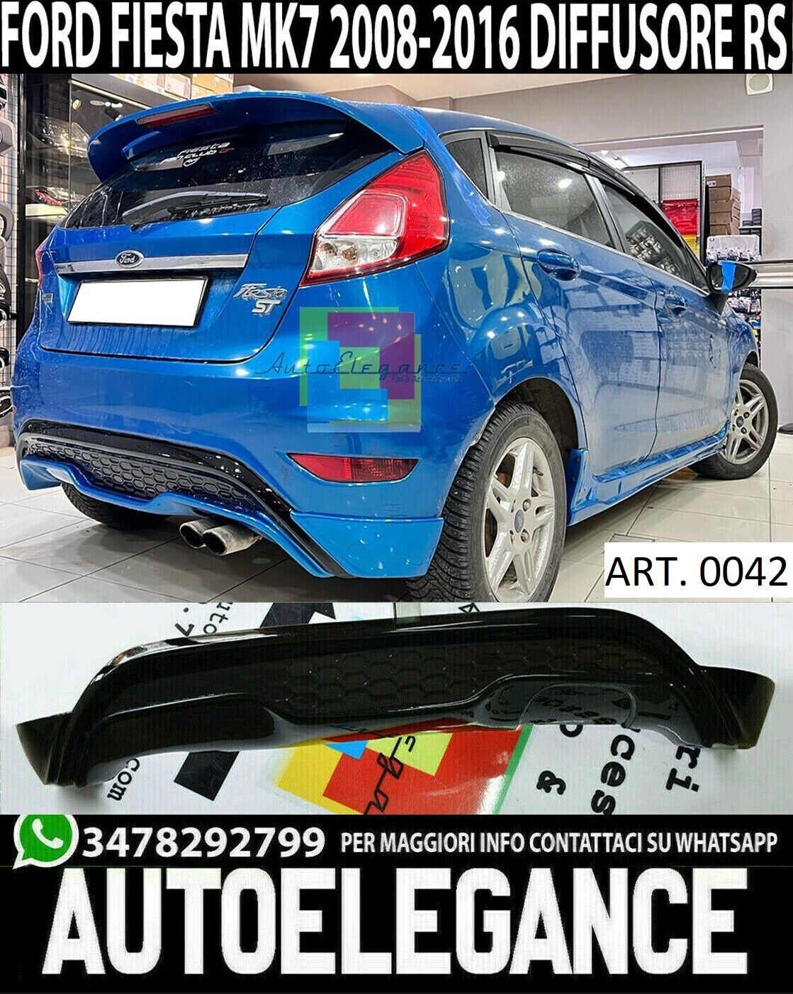 UNDER BUMPER RS LOOK FOR FORD FIESTA MK7 VII 2008-2017 ABS DIFFUSER - DAM -