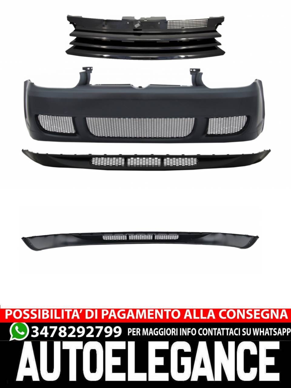 Front Bumper with Spoiler Lip and Central Grille suitable for VW Golf IV 4 