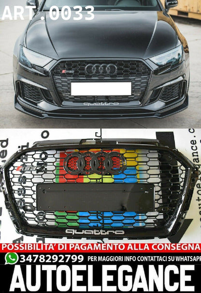 GRILLE SUITABLE FOR AUDI A3 8V 2017-2020 RS3 LOOK GLOSSY BLACK