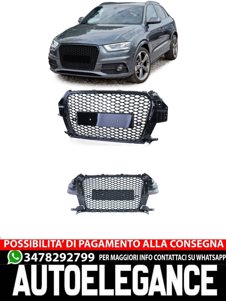 Glossy Sport Honeycomb Radiator Grille for Audi Q3 8U prefacelift 11-15