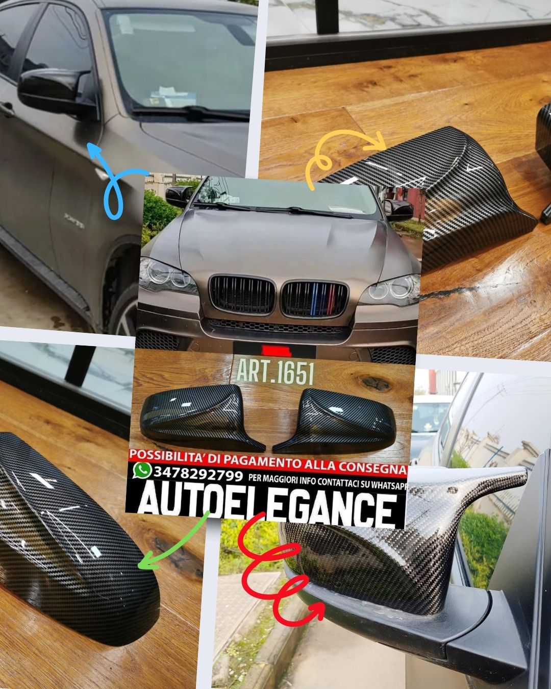 CALOTTE ADATTE PER BMW X5 E70 X6 E71 2008-2013 LOOK CARBONIO DESIGN SPORTIVO
