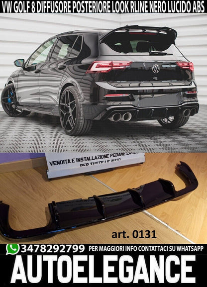 DIFFUSORE POSTERIORE PER VW GOLF 8 2019+ SOTTO PARAURTI DOPPIO SCARICO RLINE 01