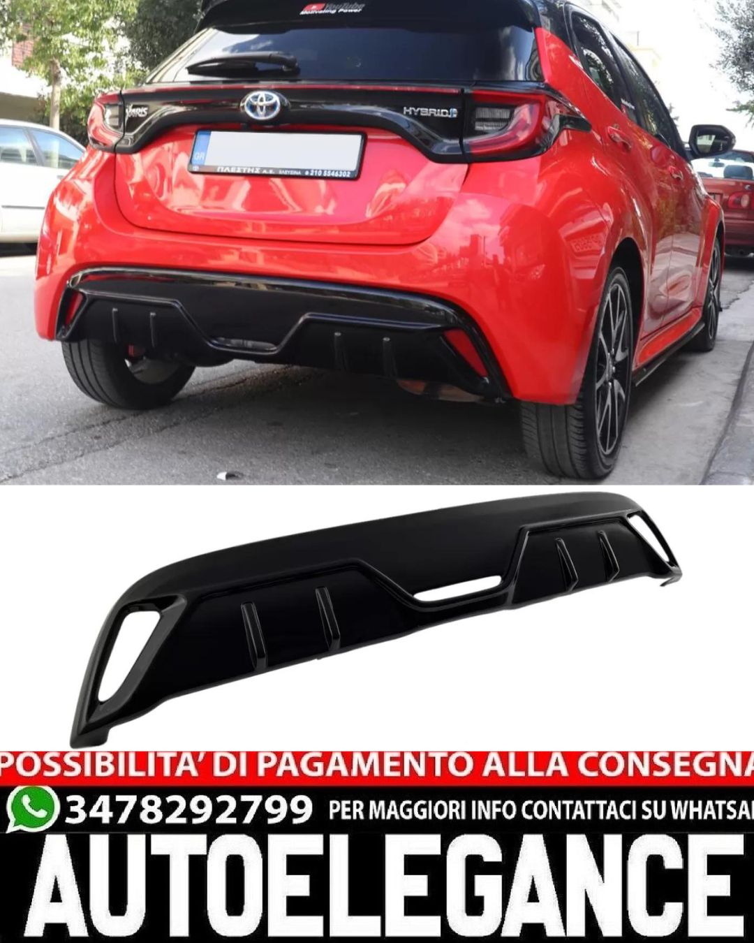 DIFFUSORE POSTERIORE ADATTO PER TOYOTA YARIS MK4 2020+ LOOK NERO DESIGN SPORTIVO