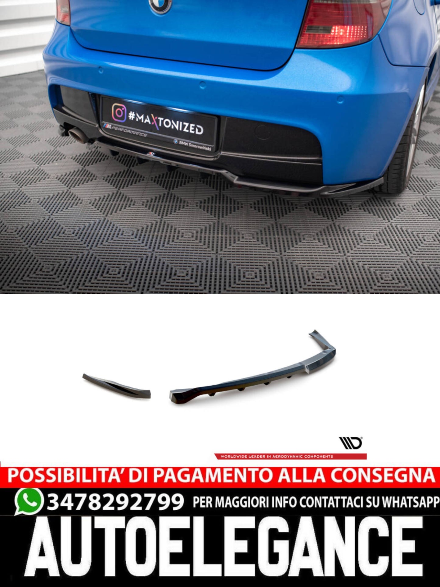 SPLITTER POSTERIORE CENTRALE (CON BARRE VERTICALI) ADATTO PER BMW 1 M-PACK E87 FACELIFT