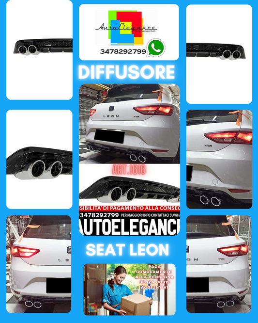 DIFFUSORE ADATTO PER SEAT LEON 2012-2016 LOOK FR NERO LUCIDO + TERMINALI