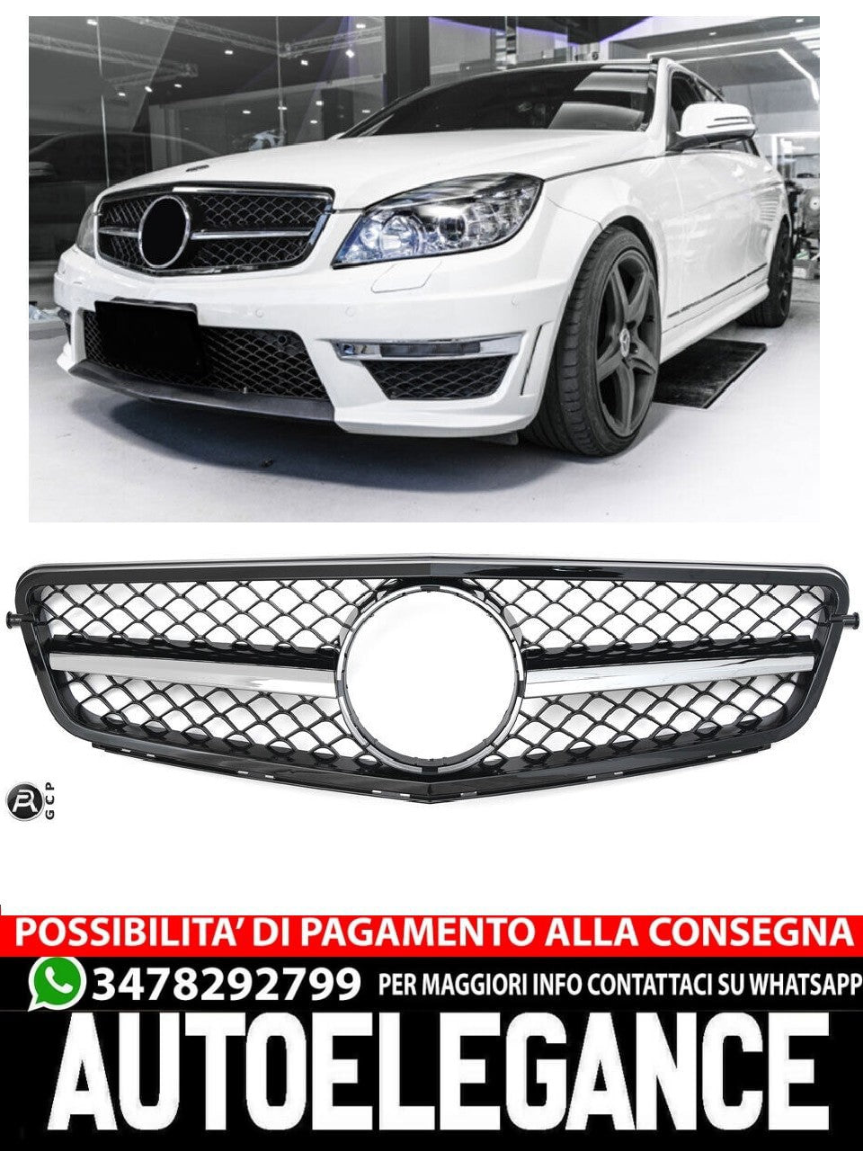 Griglia sportiva per Mercedes W204 S204 C cromata nera C63 AMG