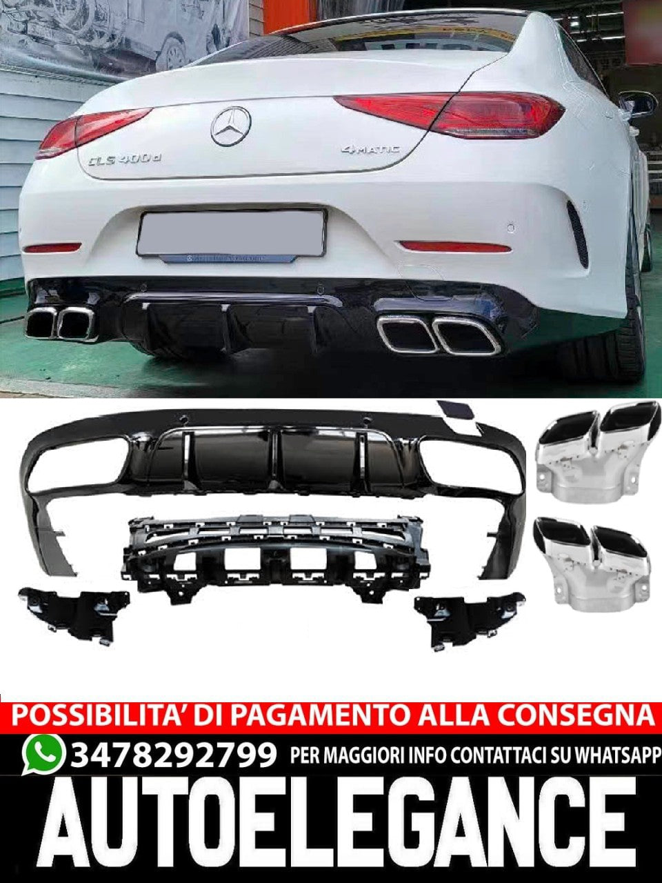 Per Mercedes X257 C257 CLS Diffusore + Paraurti Scarico 2X2 (CROMATO) 63 OTTICA