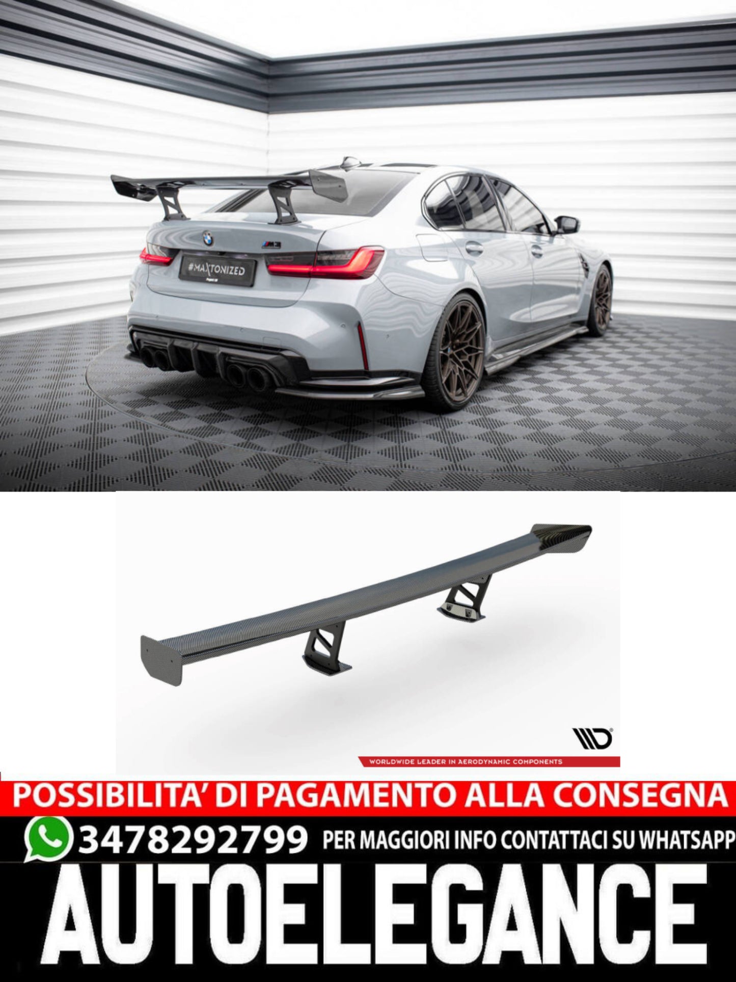 SPOILER IN CARBONIO CON STAFFE INTERNE MONTANTI PER  BMW M3 G80  ( 2021 - )