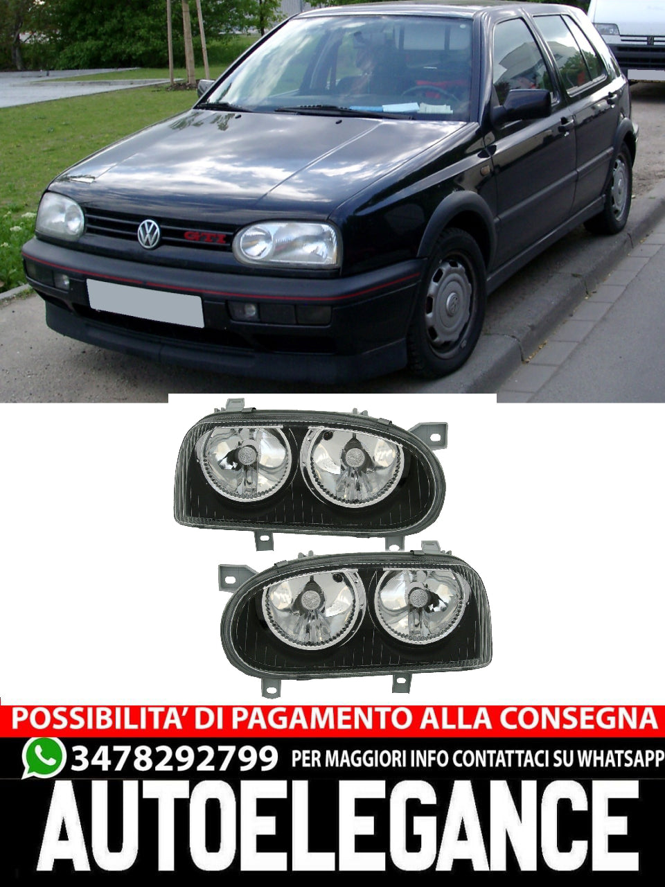 Headlight set for VW GOLF 3 in clear glass BLACK H7 961062 DEPO 