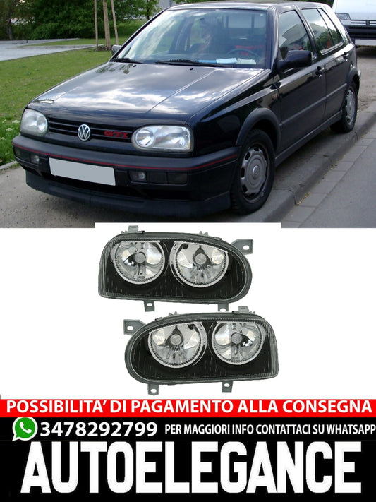 Headlight set for VW GOLF 3 in clear glass BLACK H7 961062 DEPO 