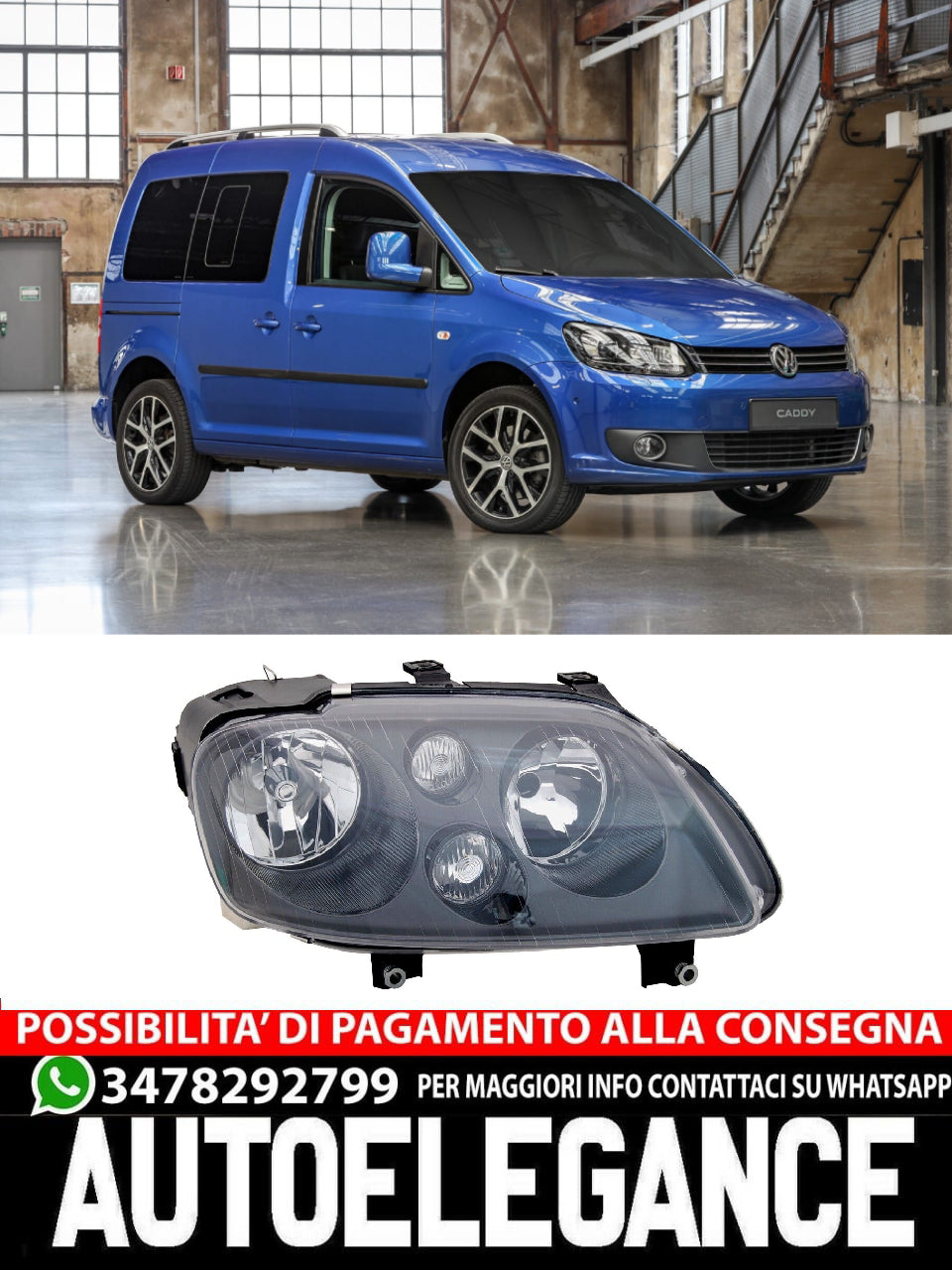Set fari per VW Caddy Touran -2008 Nero Alogena H7 LWR Motore