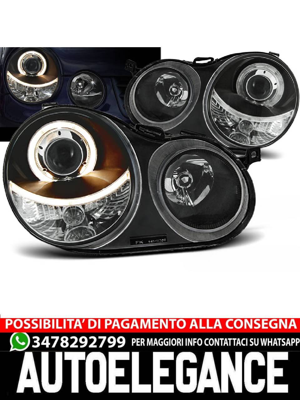 FARI ANTERIORI ANGEL EYES NERO per VW POLO 9N 11.01-04.05