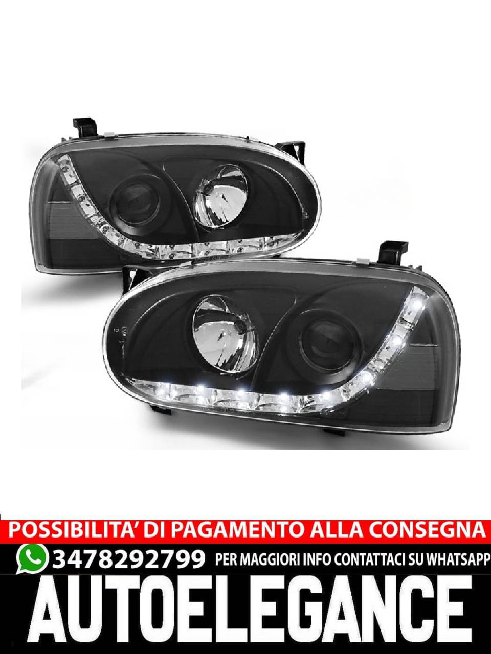 FARI ANTERIORI DAYLIGHT NERO per VW GOLF 3 91-97