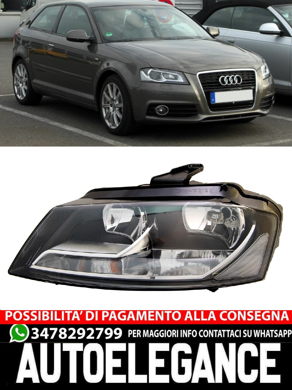 Headlights for Audi A3 8P 2008- Facelift Sportback Limousine Cabrio H7 LWR 