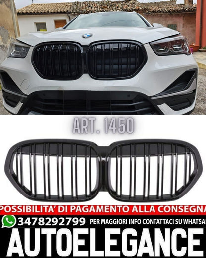 GRIGLIA ADATTA PER BMW X1 F48 2019-2022 DOPPIA FASCIA LOOK NERO LUCIDA