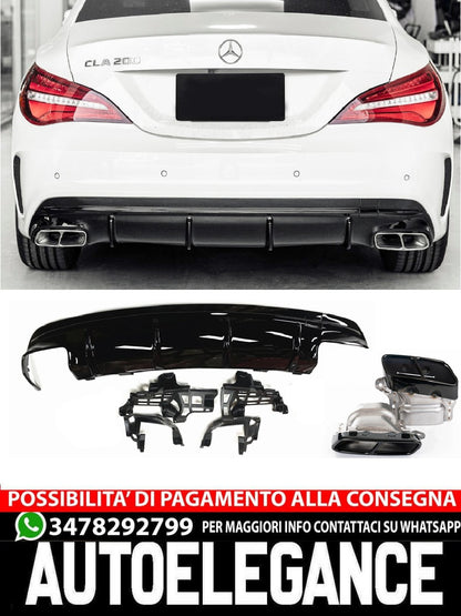 For Mercedes CLA-C117 Diffuser + Bumper Exhaust (BLACK) CLA45 AMG 