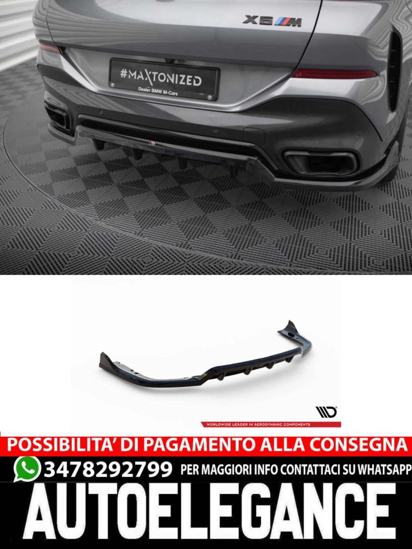 SPLITTER POSTERIORE CENTRALE (CON BARRE VERTICALI)adatto per  V.2 BMW X6 M-PACK G06 FACELIFT