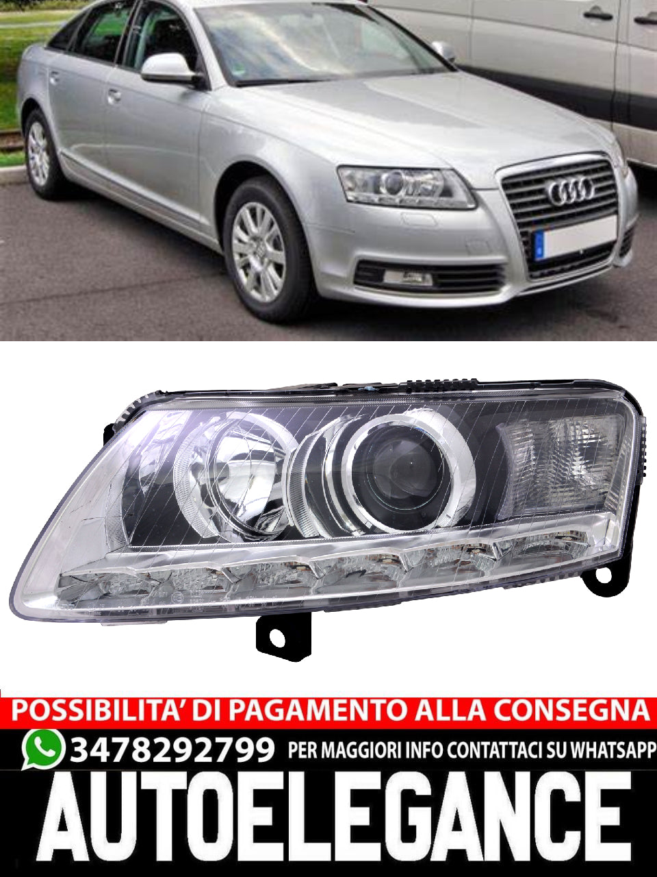 Left Front Headlight for Audi A6 4F 2008-2011 Xenon D3S LED + LWR Actuator 