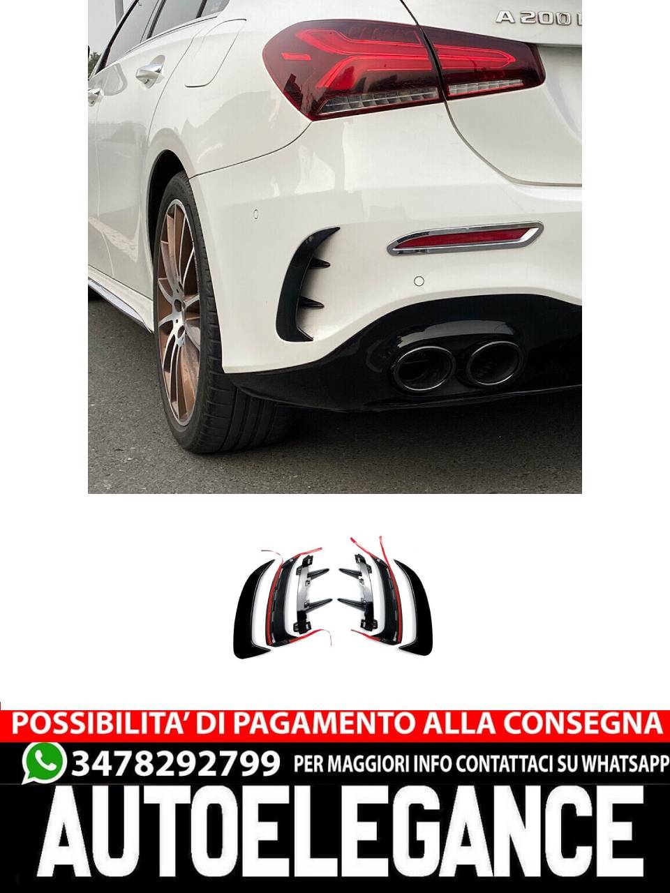 AMG LOOK AERO FLAPS NERO posteriore adatto per Mercedes W177 Classe A AUTOELEGANCERICAMBI