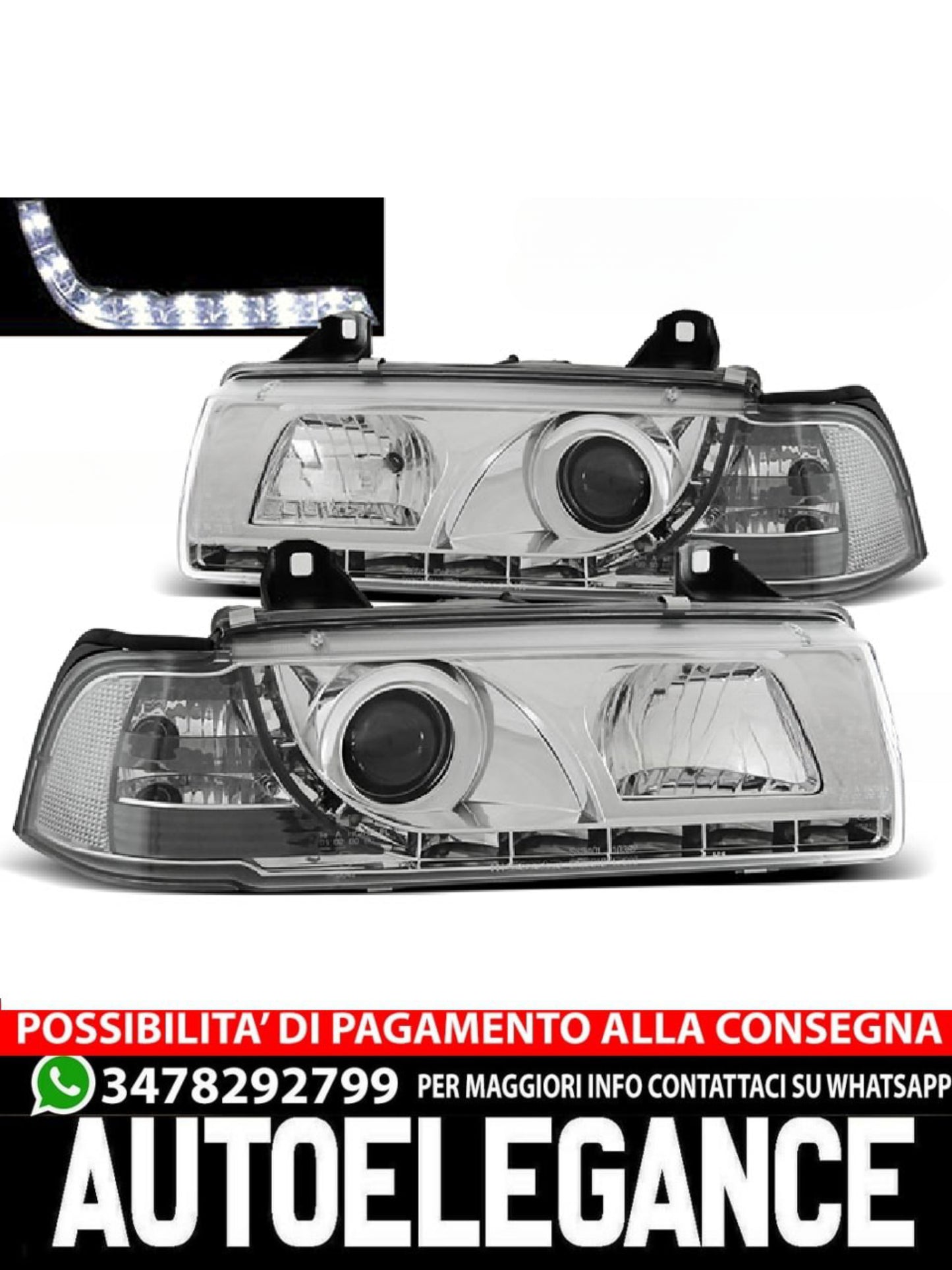 FARI ANTERIORI DAYLIGHT CHROME ADATTI COMPATIBILI  per BMW E36 12.90-08.99