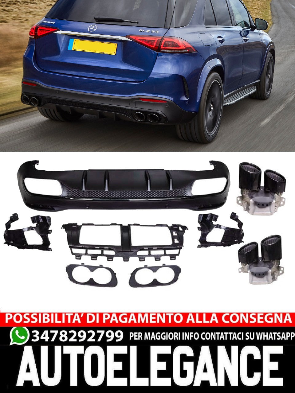 Per Mercedes W167 GLE SUV diffusore + mascherine scarico 2X2 (NERO) 53 OTTICA AMG