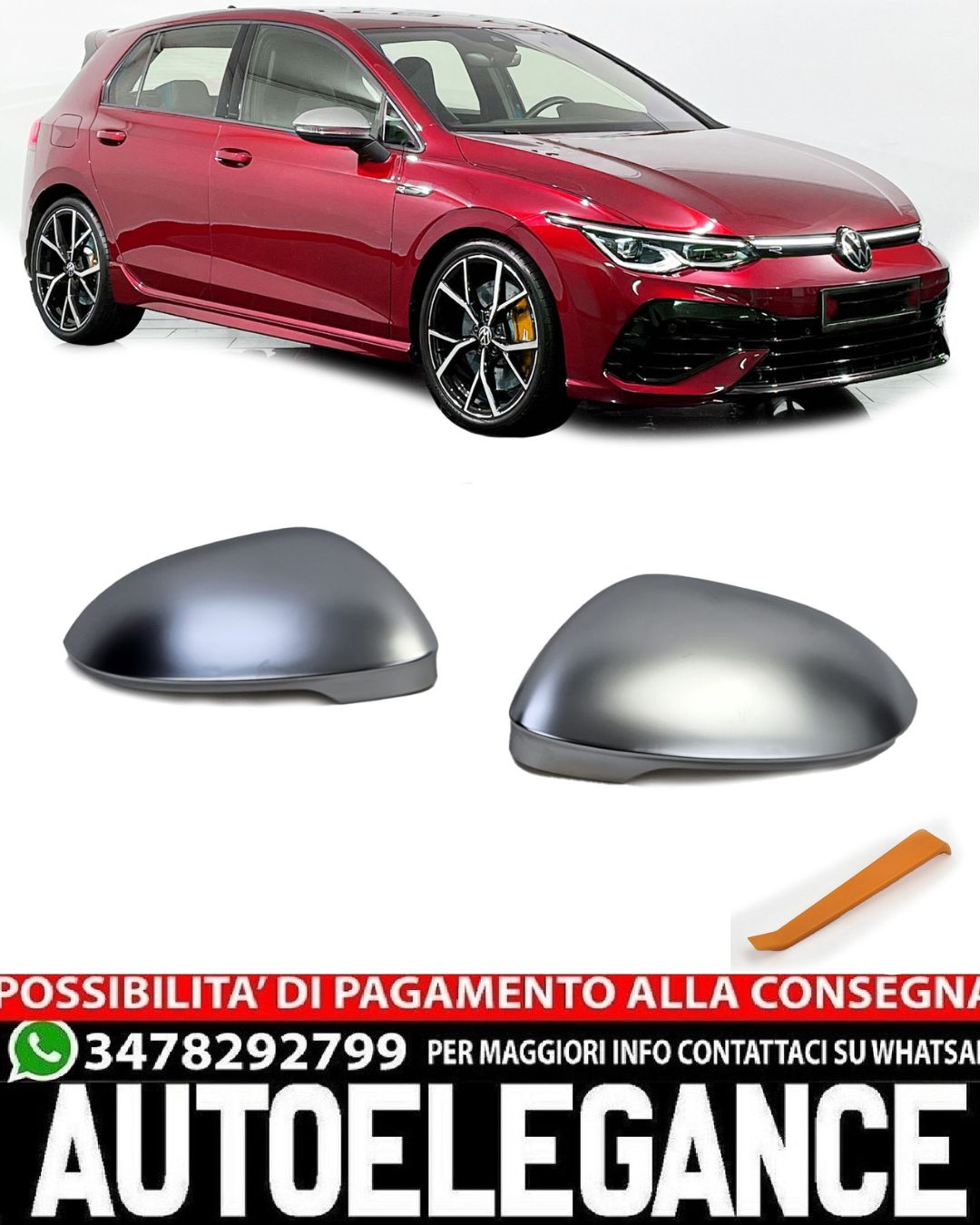 CALOTTE SPECCHIETTI ADATTI PER VW GOLF 8 LOOK GRIGIO SATINATO (CON LINE ASSIST)