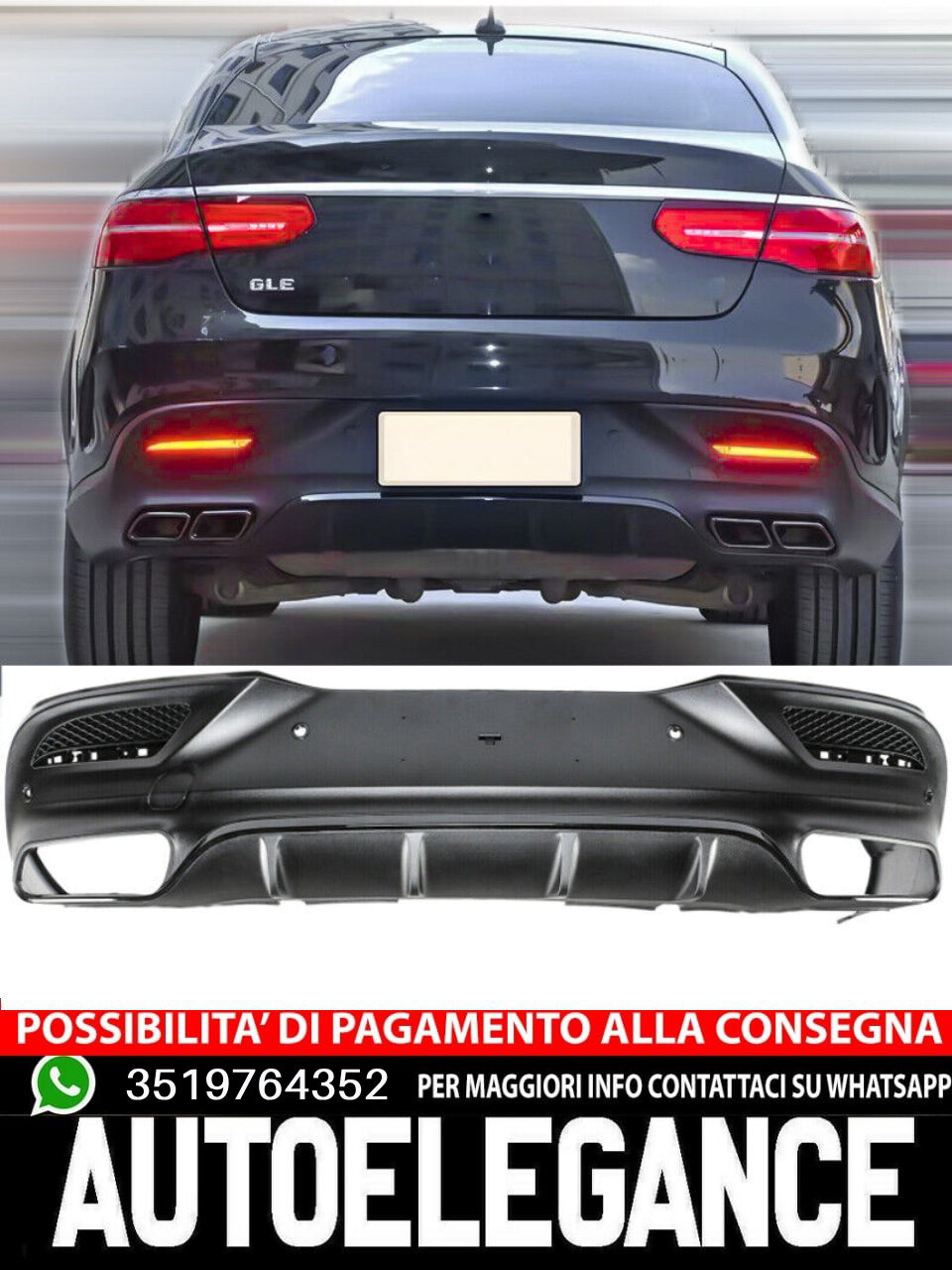 Diffusore posteriore doppio tubo adatto per Mercedes GLE C292 pacchetto nero