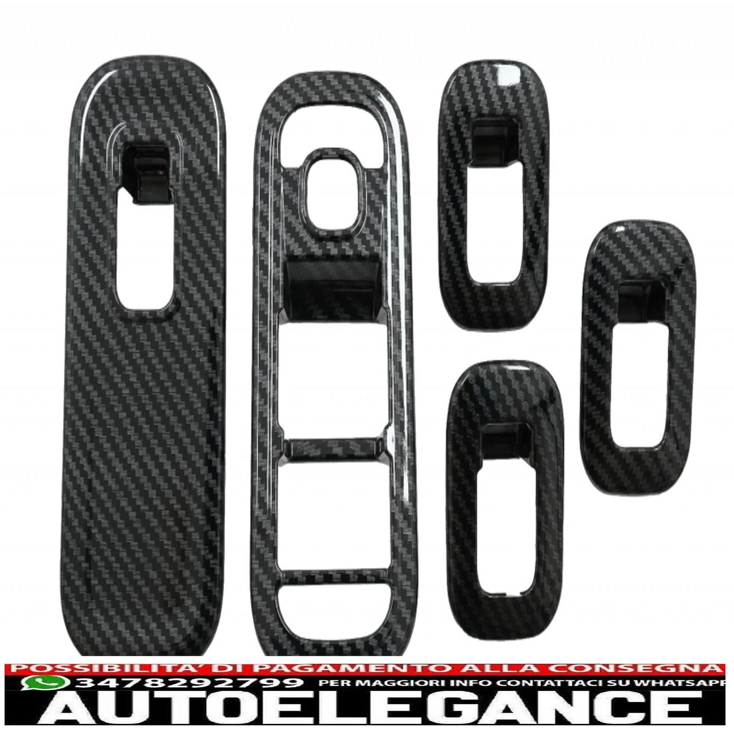 copertura interna del pulsante dell'interruttore del vetro del finestrino dell'auto con coperchio della porta, ciotola della maniglia e console, cruscotto e cornice del faro dell'auto, adatto per Mercedes A W177 V177 (2018+), pellicola in carbonio. AUTOELEGANCERICAMBI