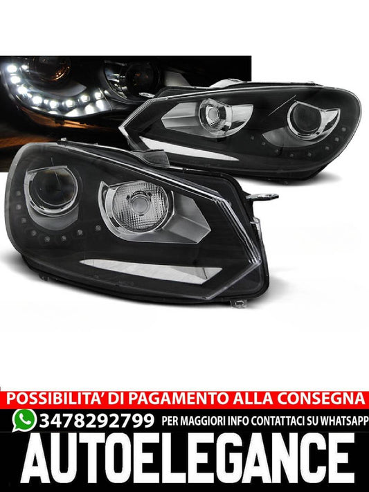 FARI ANTERIORI TRUE DRL NERO per VW GOLF 6 10.08-12