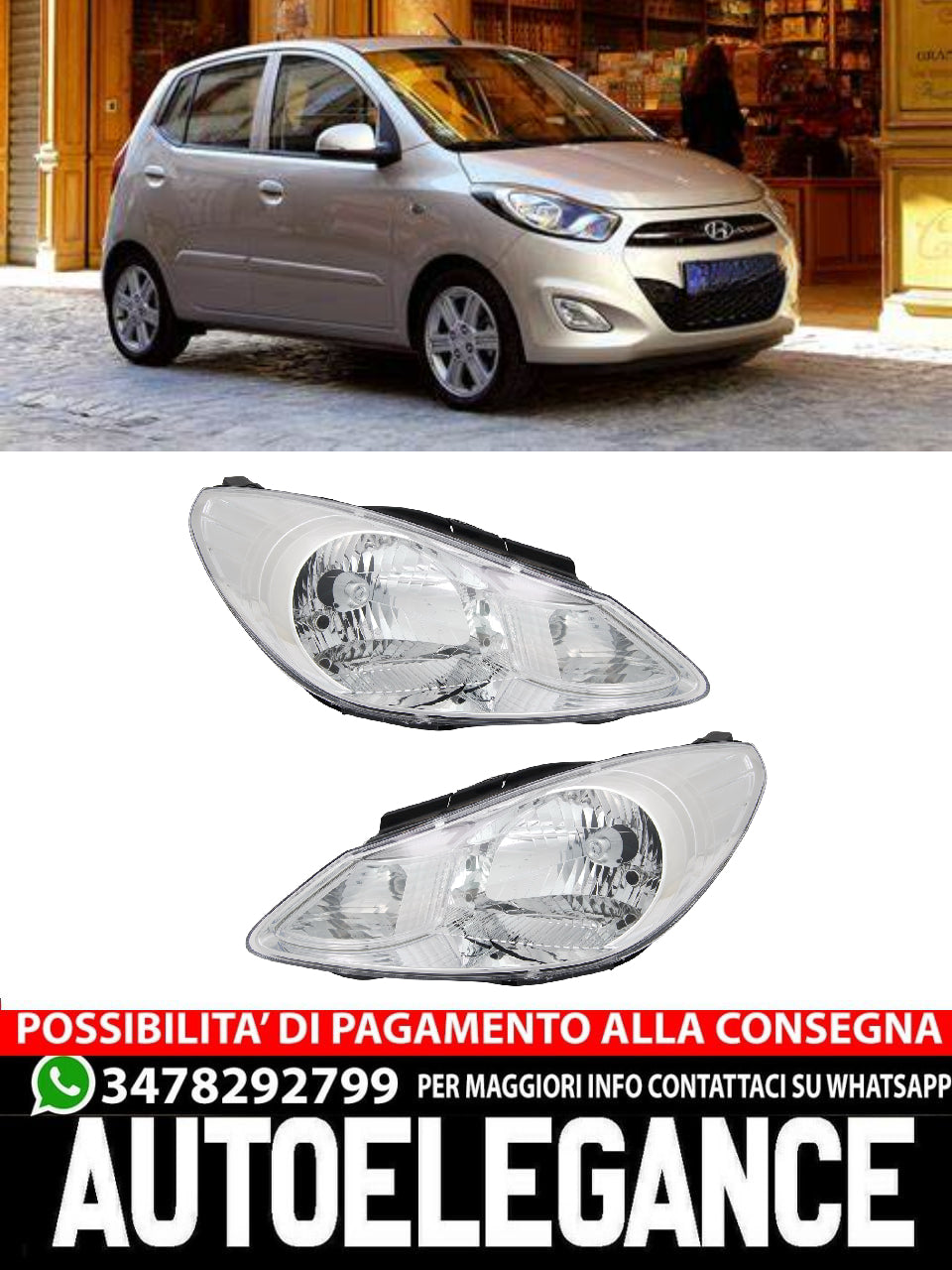 Headlight set for Hyundai i10 (PA) H4 engine LWR 2007-2010 