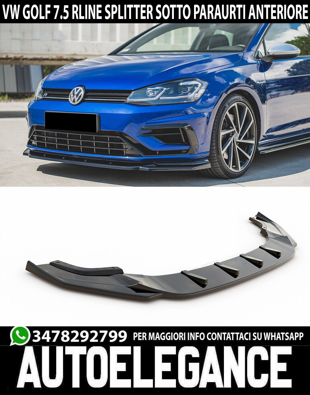 FRONT BUMPER UNDER VW GOLF 7.5 RLINE R 2017-2019 ABS BLACK SPLITTER