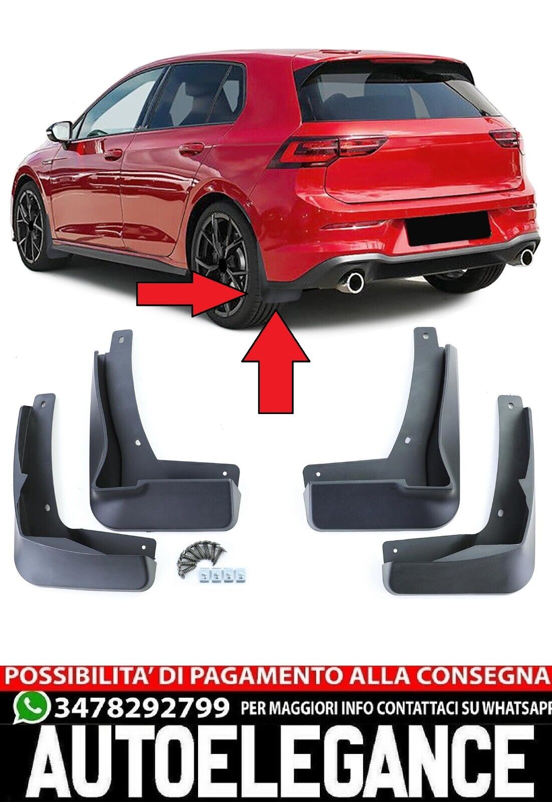 Black front and rear mud flaps suitable for VW Golf 8 with R-Line
