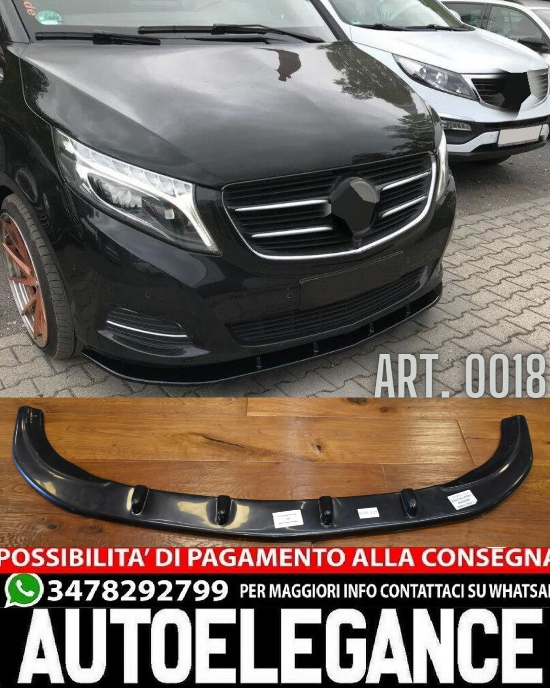 FRONT SPLITTER SUITABLE FOR MERCEDES VITO W447 AMG 2014-2019 ABS GLOSSY BLACK 