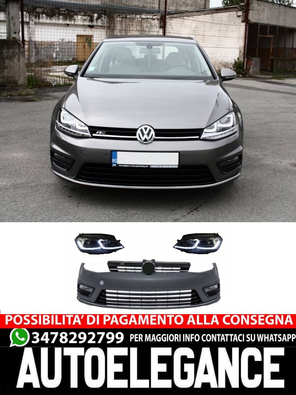 Front bumper and LED headlights suitable for VW Golf 7 VII (2012-2017)RHD Facelift 