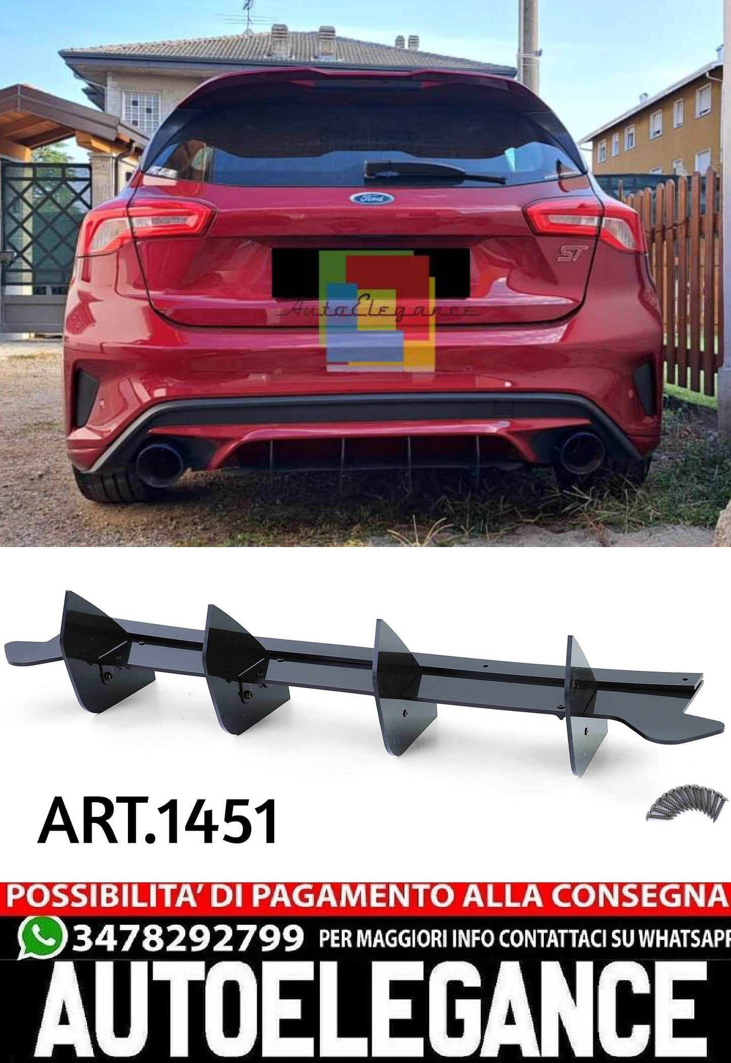FLAP DIFFUSORE ADATTO PER FORD FOCUS MK4 2019+ ST NERO LUCIDO LOOK SPORTIVO