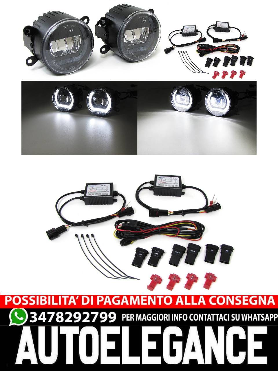 Fendinebbia a LED in vetro trasparente con luce di marcia diurna universale 90 m