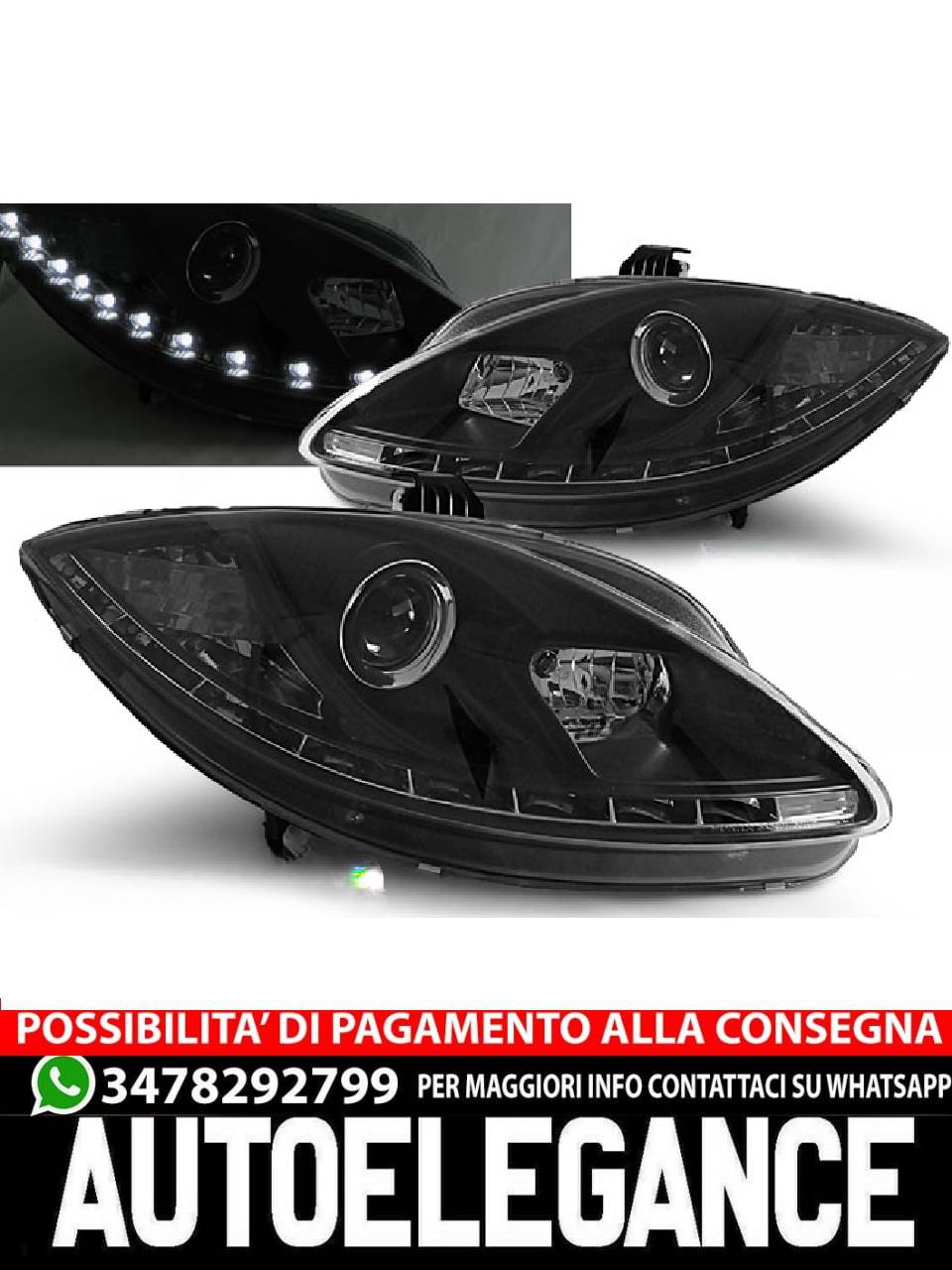 FARI ANTERIORI TRUE DRL NERO per SEAT LEON ALTEA 09-12