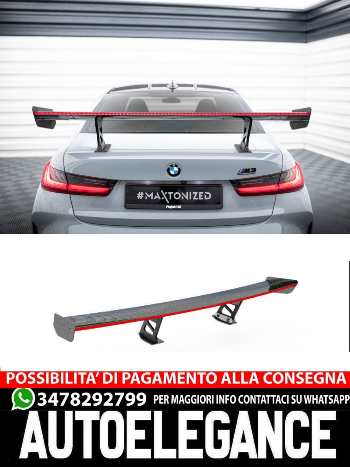 SPOILER IN CARBONIO CON STAFFE INTERNE MONTANTI + LED COMPATIBILI PER BMW M3 G80