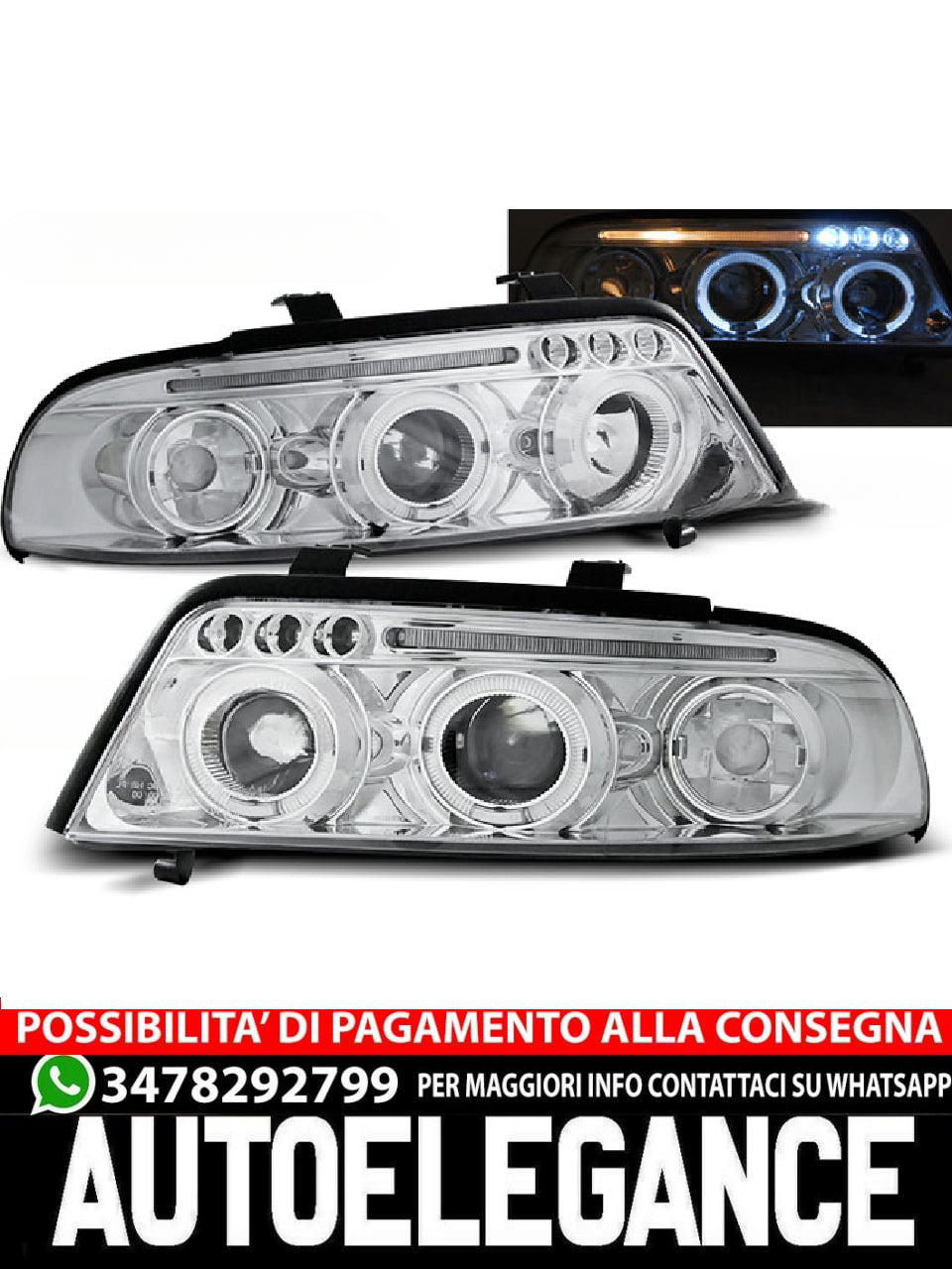 FARI ANTERIORI ANGEL EYES CROMATI ADATTI per AUDI A4 01.99-09.00
