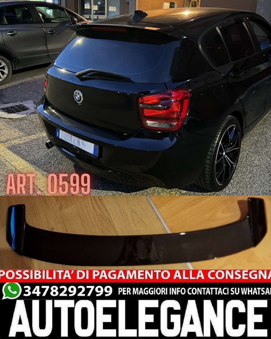 SPOILER FOR BMW 1 SERIES F20 2011-2019 REAR GLOSS BLACK ROOF LOOK M 0599