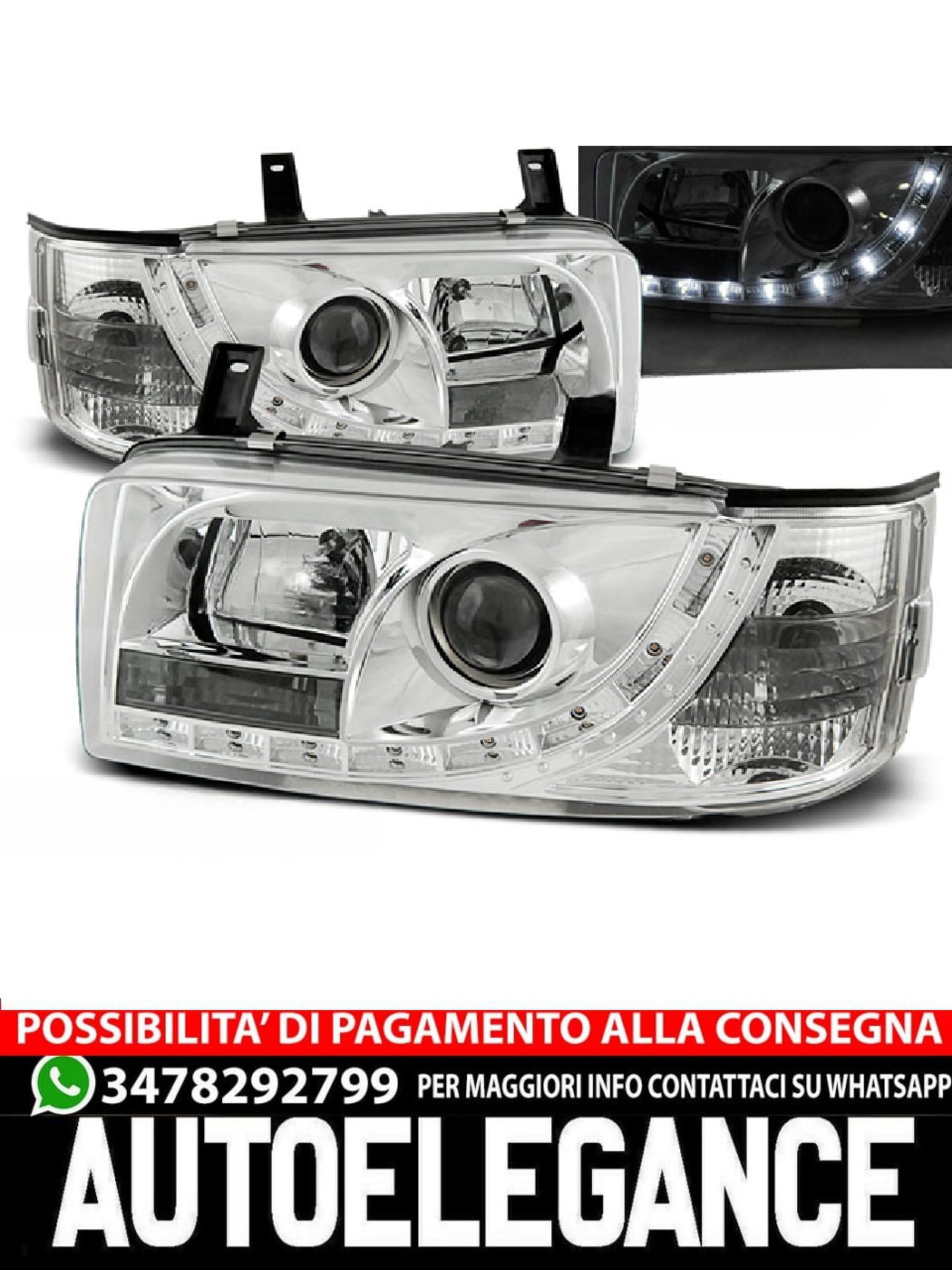 FARI ANTERIORI DAYLIGHT CHROME ADATTI COMPATIBILI PER VW T4 90-03.03 TRANSPORTER