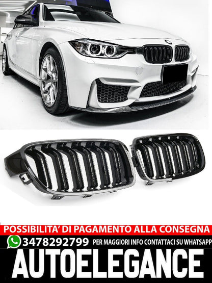 SUITABLE FOR BMW 3 SERIES F30 F31 SPORT GRILL DOUBLE BRACKET GLOSS BLACK 