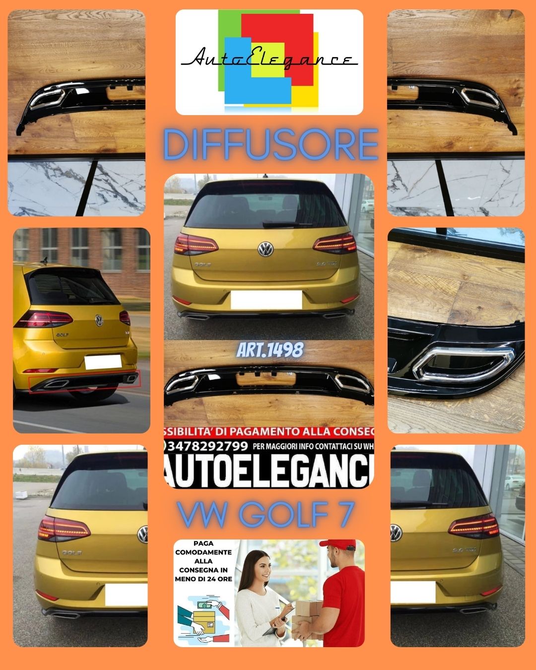 DIFFUSER SUITABLE FOR VW GOLF 7.5 2017-2020 LOOK RLINE GLOSS BLACK 
