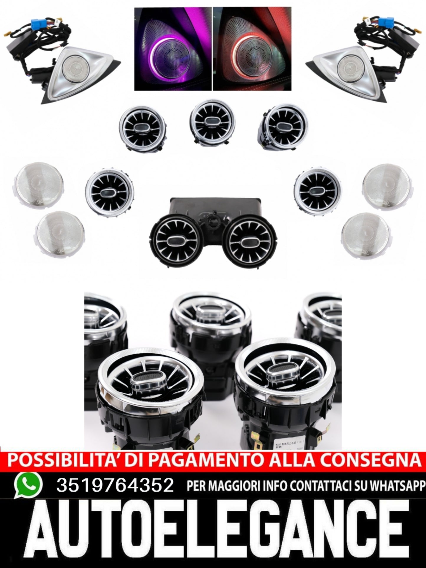 Kit Griglie di Sfiato AC Copertura Altoparlante 4D Mercedes Classe C W205 18/20