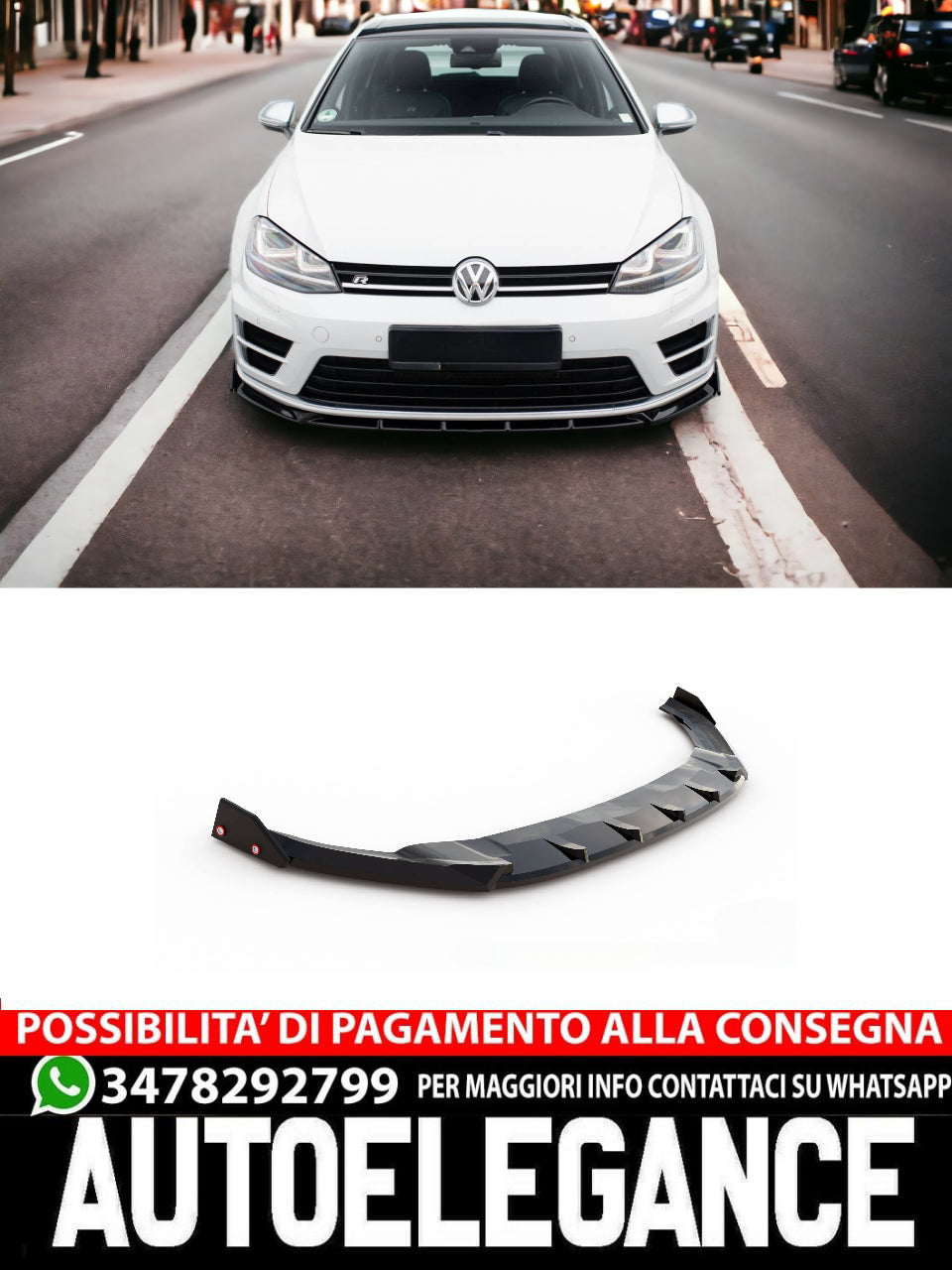 SPLITTER ANTERIORE V.5 + ADATTATORE FLAPS PER VOLKSWAGEN GOLF R MK7