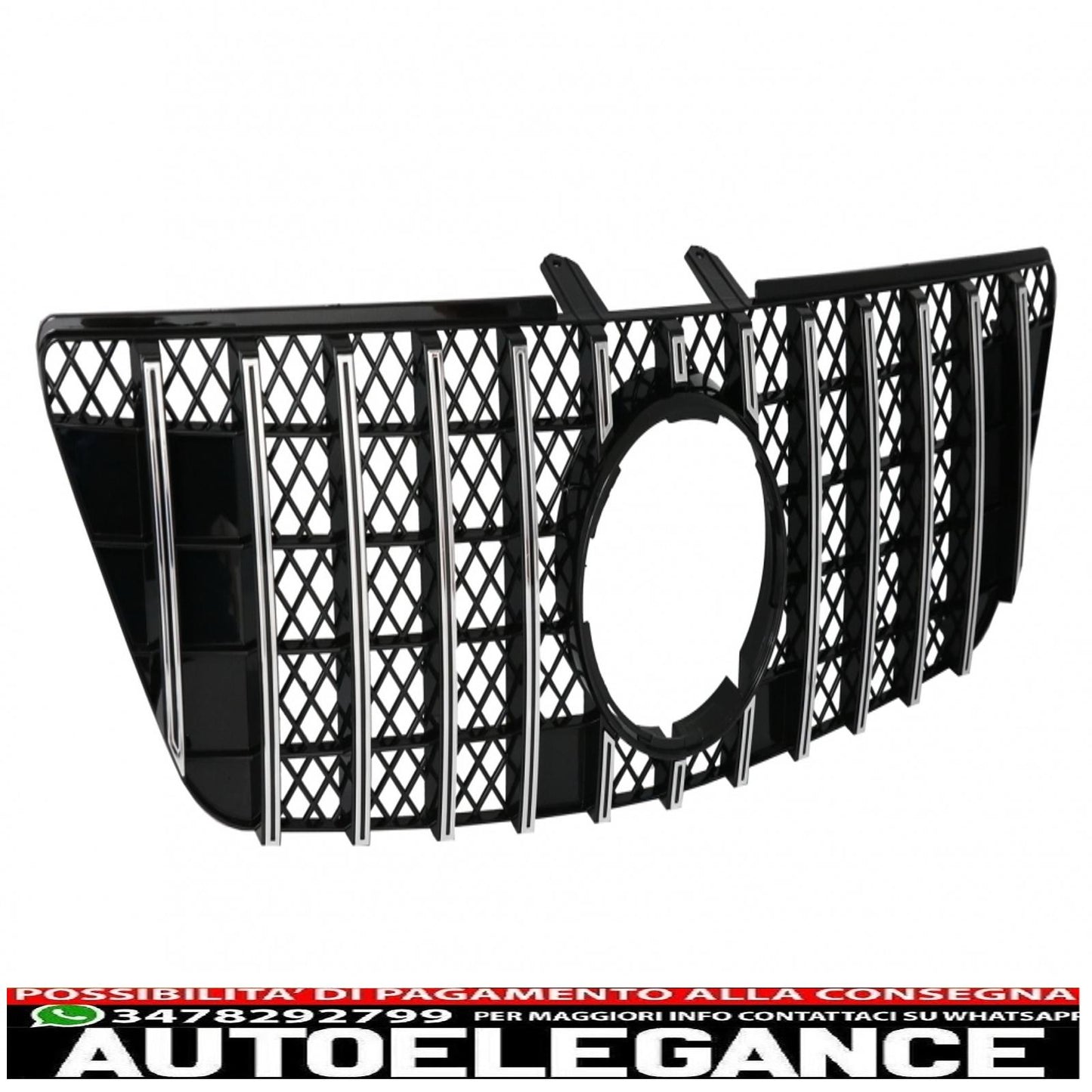 front center grille suitable for mercedes ml w164 facelift (07.2008-2011) gt-r design panamericana black chrome