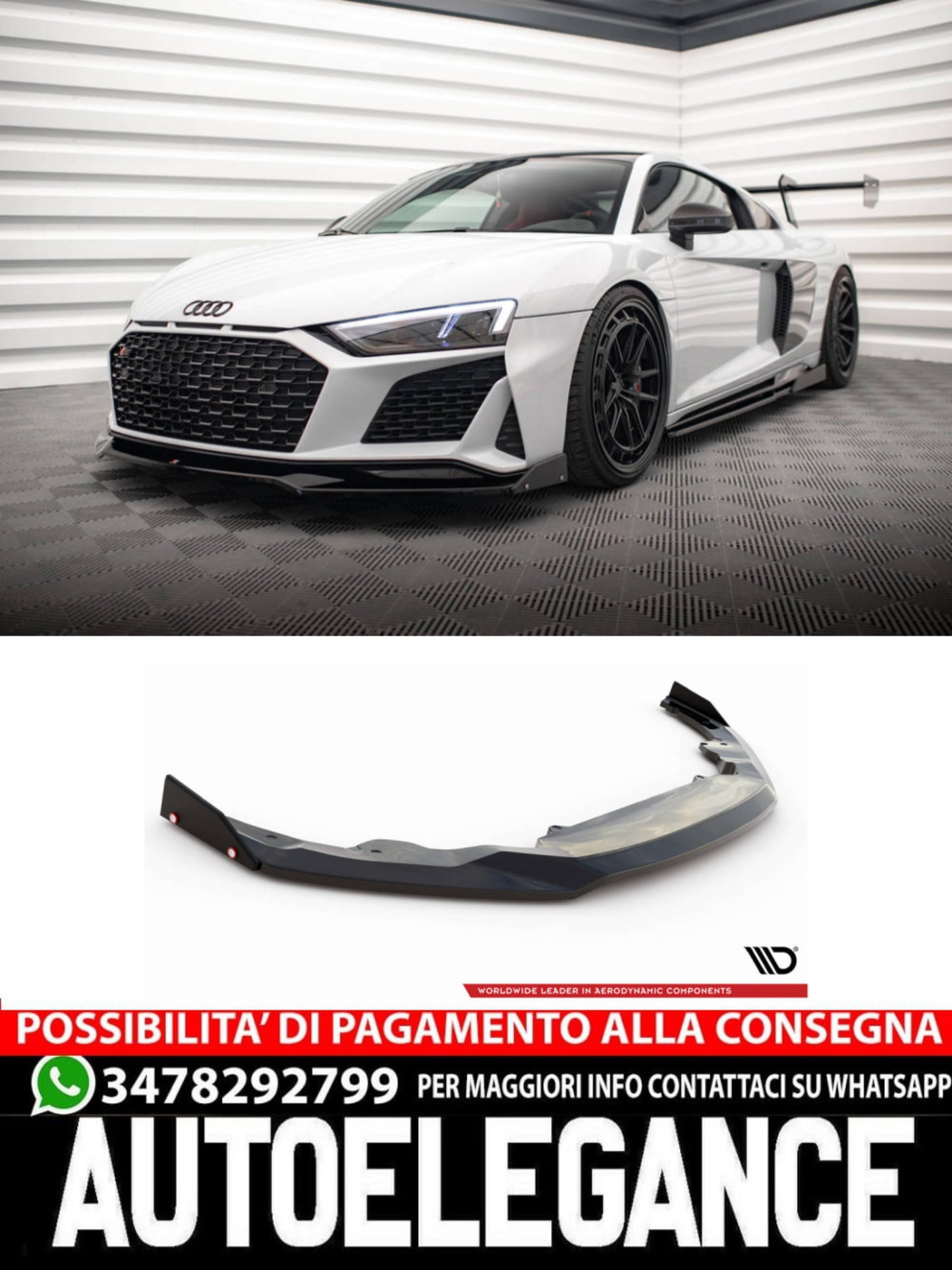 SPLITTER ANTERIORE V.3 + FLAPS ADATTO PER  AUDI R8 MK2 FACELIFT  2018-2023