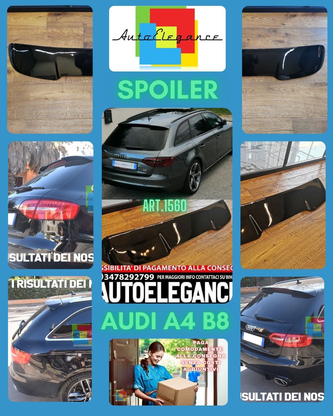 SPOILER TETTO ADATTO PER AUDI A4 B8 RS4 2007-2016 LOOK NERO LUCIDO