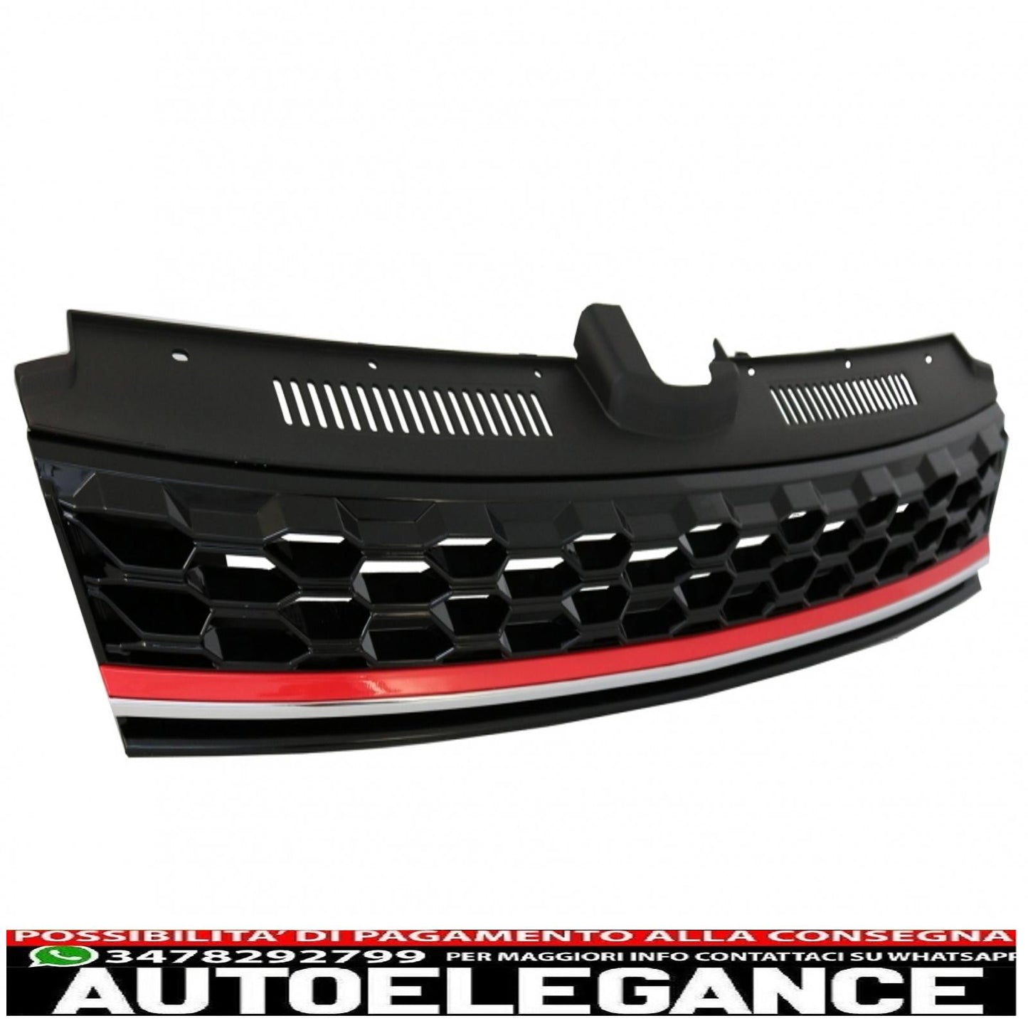 central grille without badge suitable for vw golf 7.5 vii facelift (2017-up) gti design red and chrome